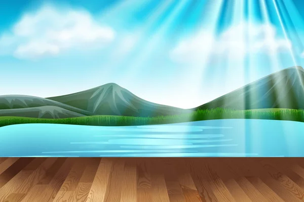 Achtergrond scène met meren en bergen — Stockvector