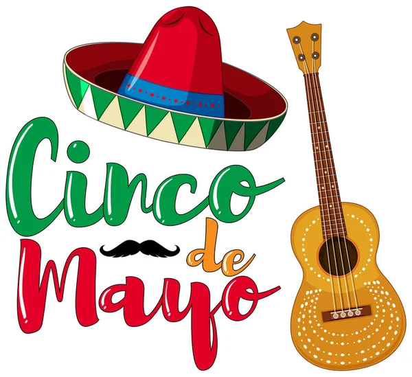 Diseño de póster Cinco de Mayo con sombrero y guitarra — Vector de stock