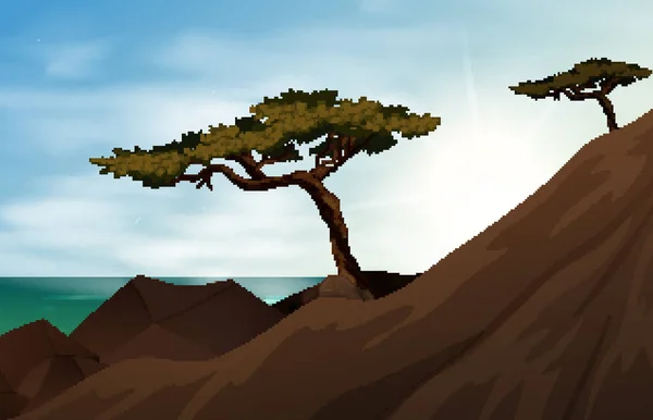 Scène de montagne avec des arbres sur la montagne — Image vectorielle