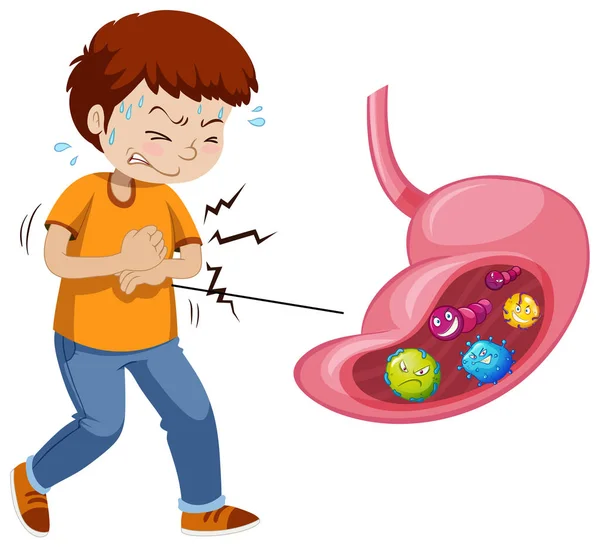 Uomo con batteri nello stomaco — Vettoriale Stock