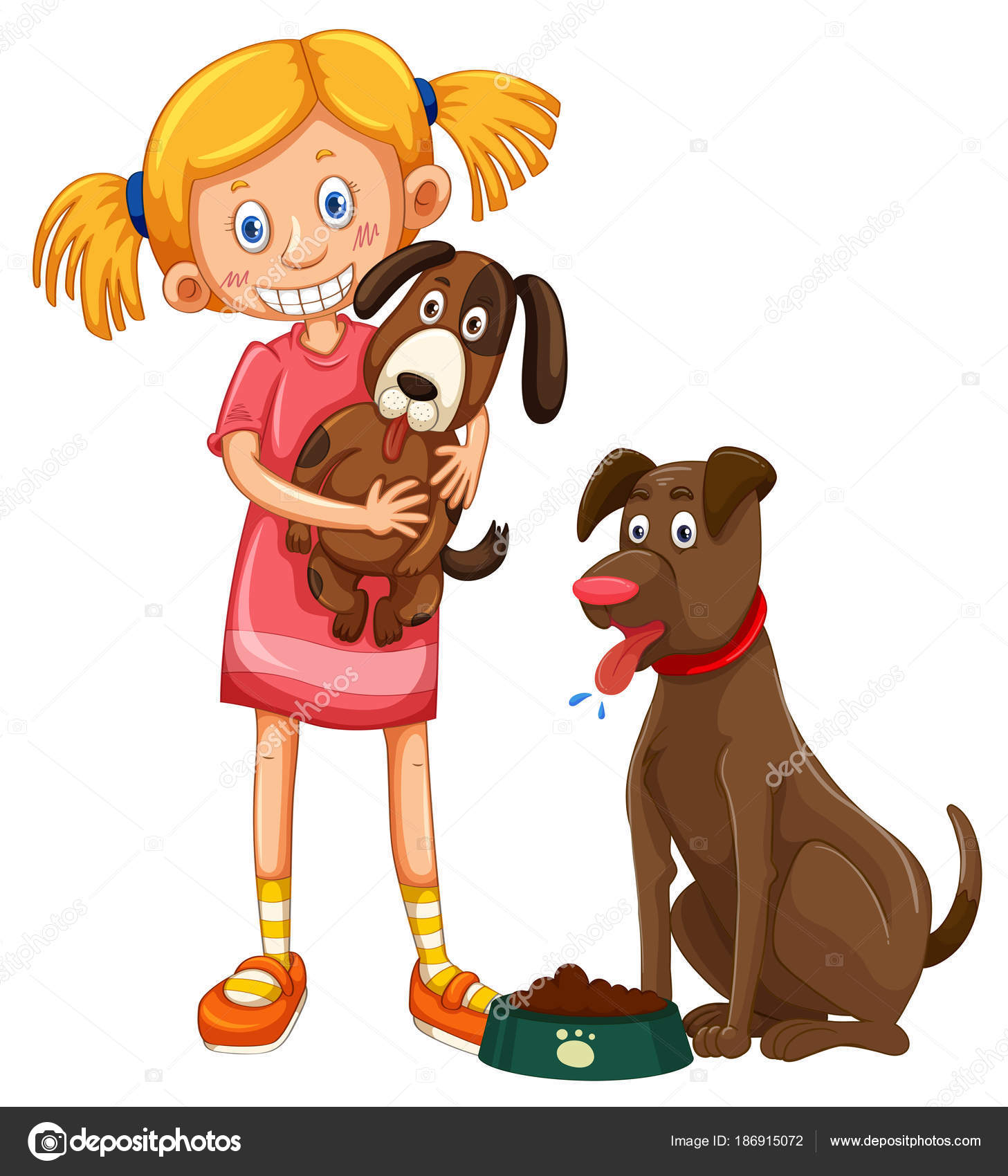 Chica con dos perros de compañía Vector de stock #186915072 de  ©blueringmedia, image size:1457x1700