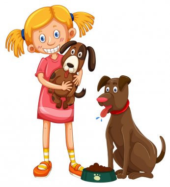 İki evde beslenen hayvan köpek kızla