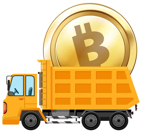 Golden coin on dumping truck — Stock Vector