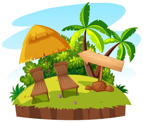 Two seats and umbrella on island — Stock Vector