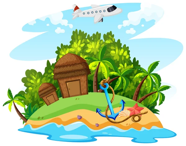 Summer theme with airplane and island — Stock Vector
