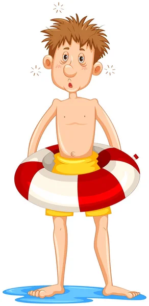 Sleepy man in rubber float — Stockvector