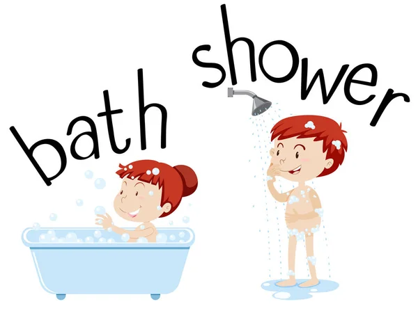 Діти приймають ванну і душ — стоковий вектор