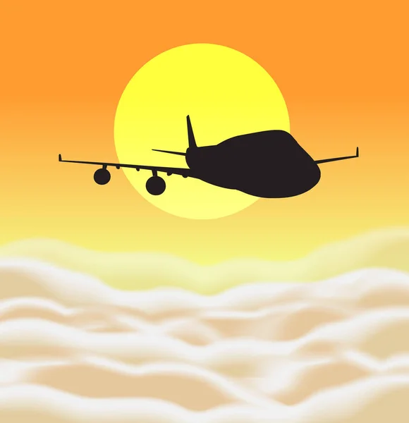 Cena de fundo com avião silhueta voando — Vetor de Stock