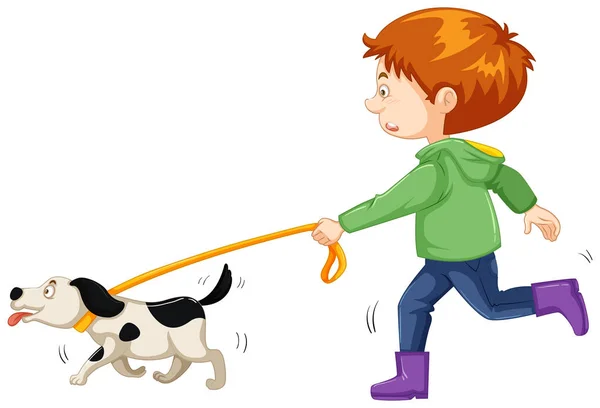 Маленький хлопчик гуляє собака — стоковий вектор