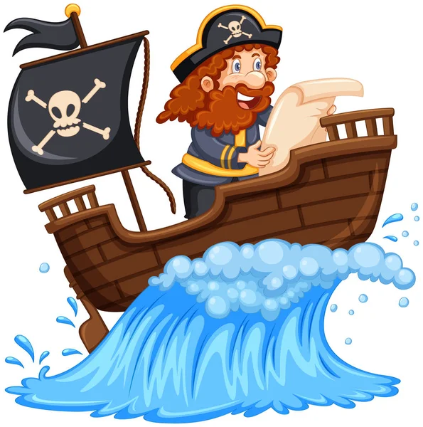 Mapa de lectura pirata en barco — Vector de stock