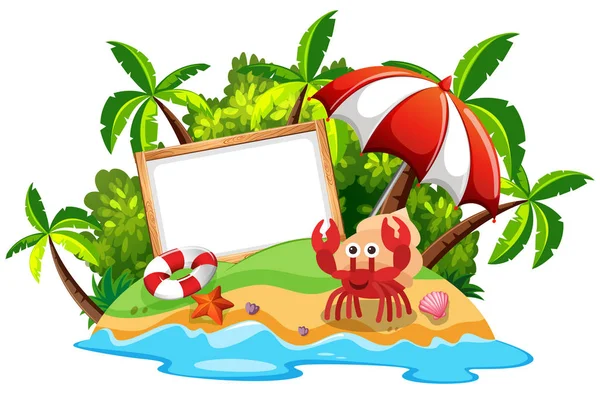 Whiteboard on island with hermit crab — Stock Vector