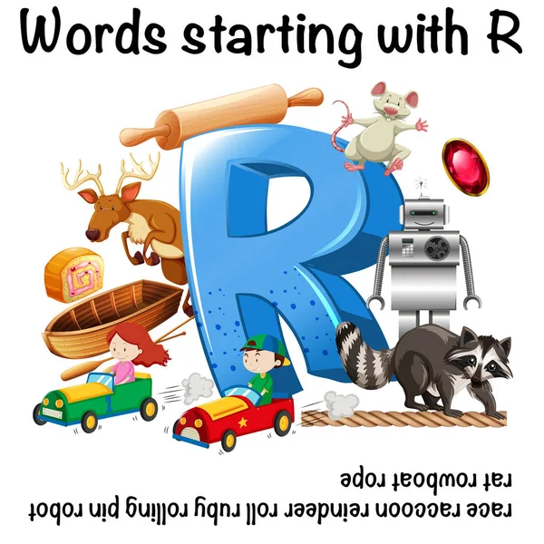 Desenho de planilha para palavras começando com R — Vetor de Stock