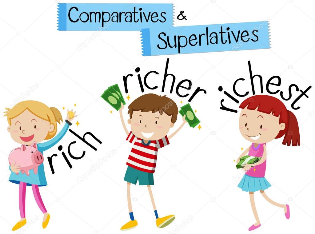English grammar for comparatives and superlatives with kids and 