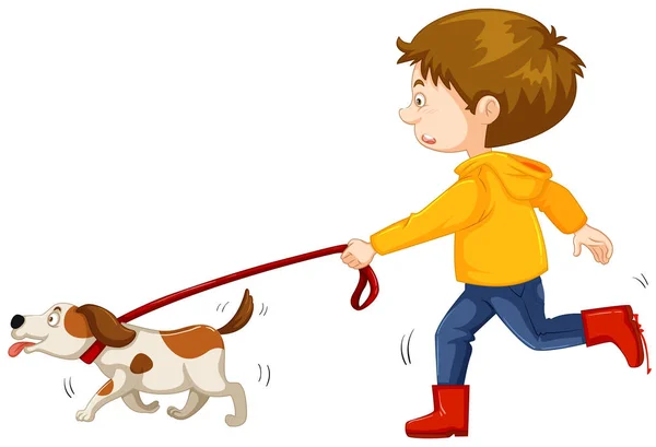 Kleine jongen wandelende hond — Stockvector