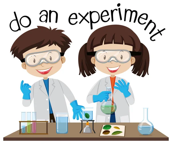 Dos niños haciendo experimentos en el laboratorio de ciencias — Vector de stock