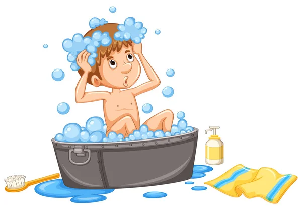 浴槽で bubblebath の少年 — ストックベクタ