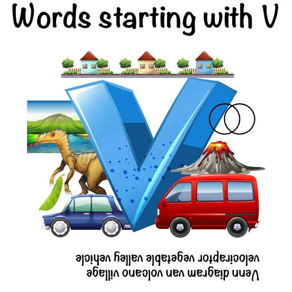 Конструкция листа для слов, начинающихся с V — стоковый вектор