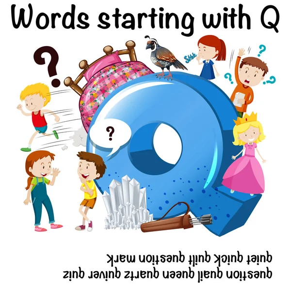 Afiche de educación para palabras a partir de Q — Archivo Imágenes Vectoriales