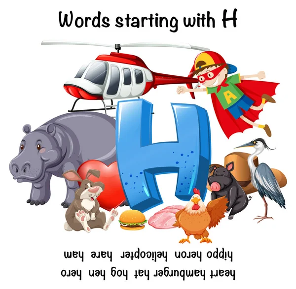 Εκπαίδευση αφίσα για λέξεις που δηλώνουν με H — Διανυσματικό Αρχείο