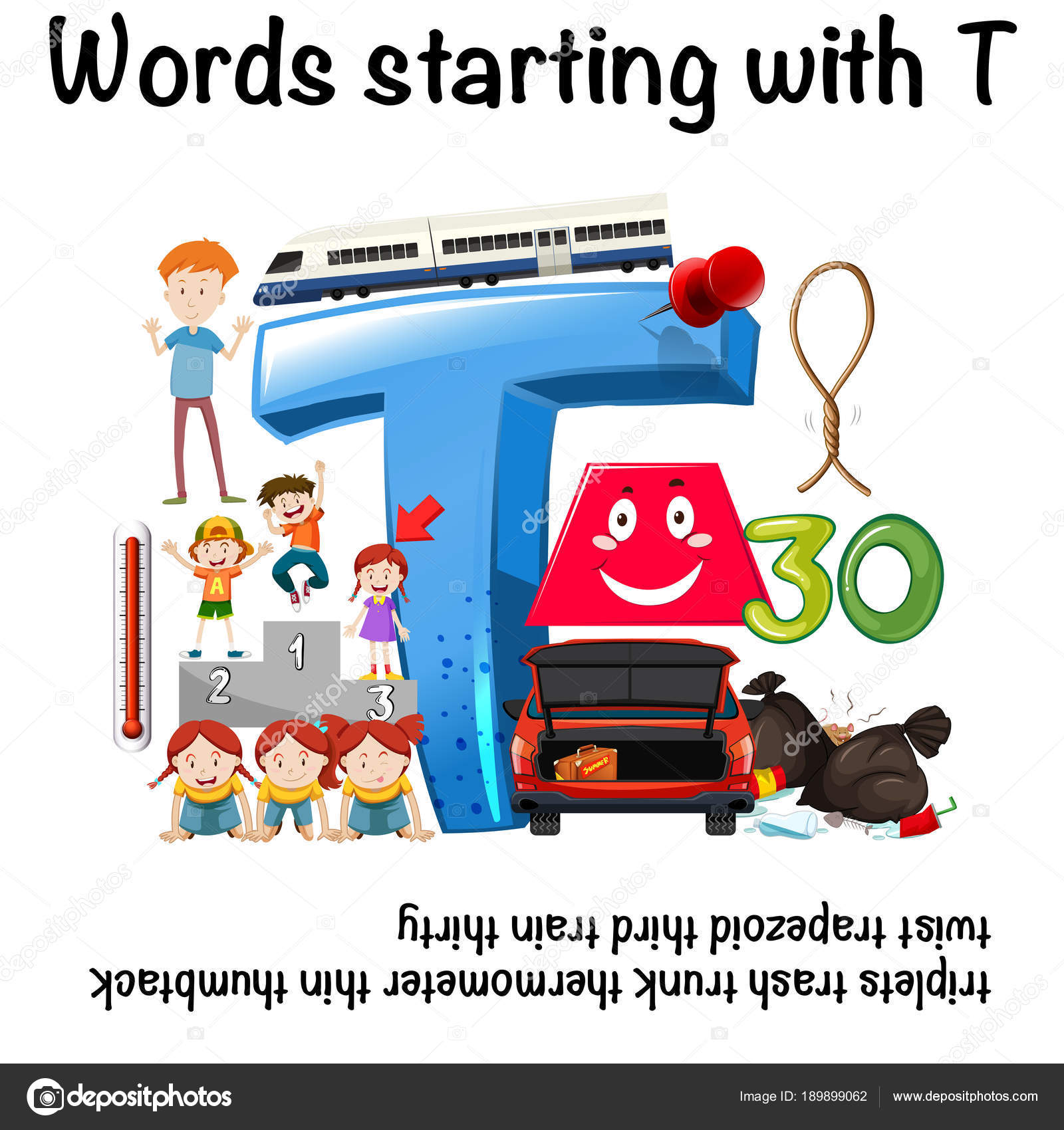 Educational poster for words starting with T Stock Vector by