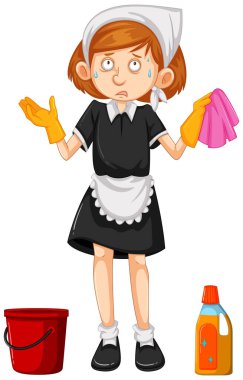 Temizlik aletleri ile kadın süpürge