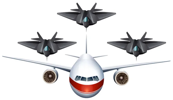 Комерційний літак і військові літаки — стоковий вектор