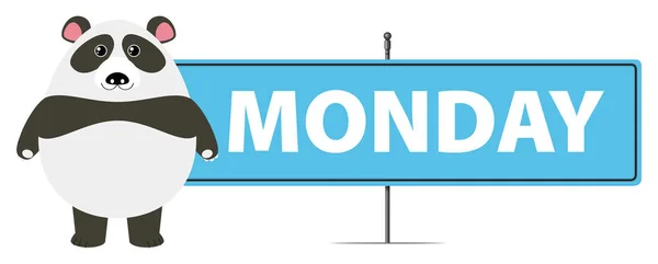 Panda und Schild für Montag — Stockvektor