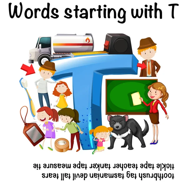 Engelska kalkylblad för ord som börjar med T — Stock vektor