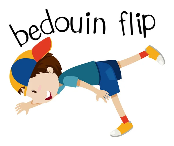 Wordcard pour bedouin flip avec garçon flipping — Image vectorielle