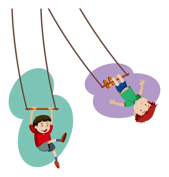 Two boys playing on hand swing — Stock Vector