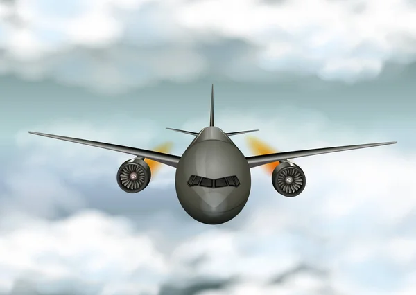 Grijze vliegtuig vliegen door de wolken — Stockvector