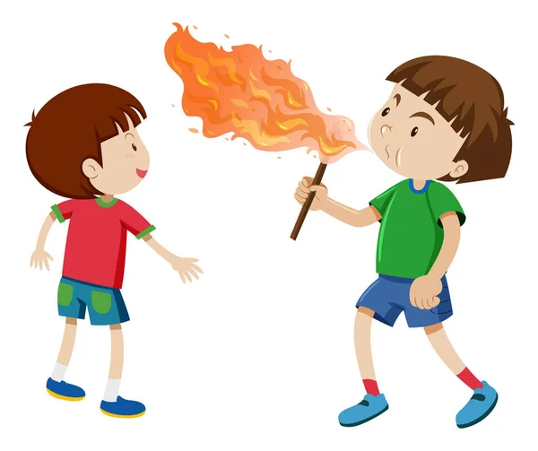 Meninos brincando com fogo —  Vetores de Stock
