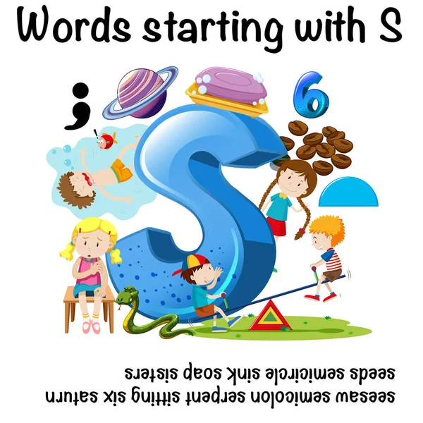 S ile başlayan kelimeler için eğitim afiş tasarımı — Stok Vektör