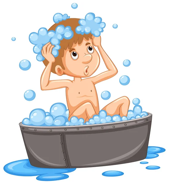 Chłopiec biorąc kąpiel w wannie — Wektor stockowy
