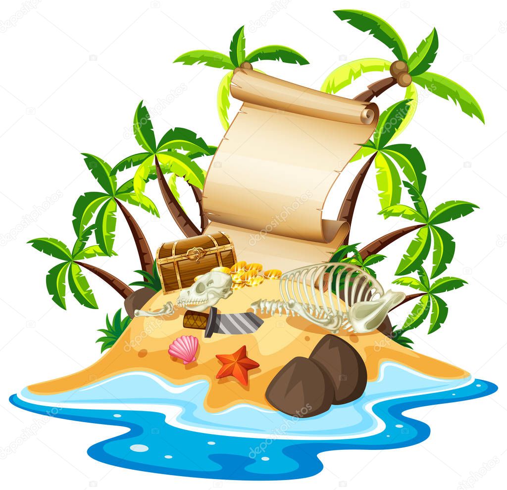 Banner template with treasure on island