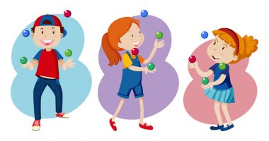 Çocuk renkli Juggling oynuyor