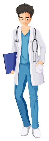 Doctor with stethoscope and white gown — Stock Vector