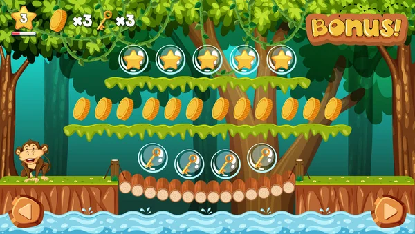 Una plantilla de juego Jungle Scene — Vector de stock