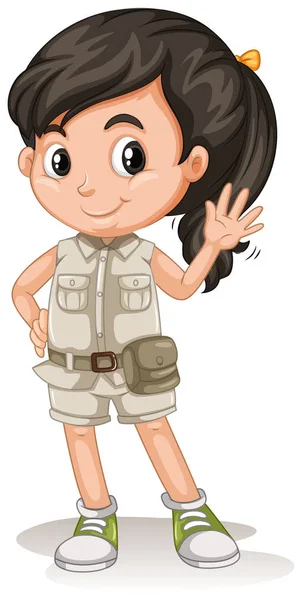 Un scout fille mignonne sur fond blanc — Image vectorielle
