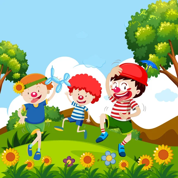 Enfants heureux dans le jardin — Image vectorielle