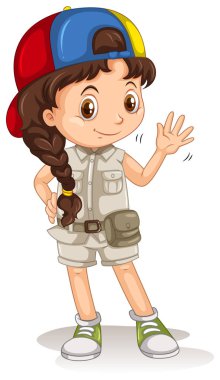 Safari kıyafetiyle sallayarak bir genç kız