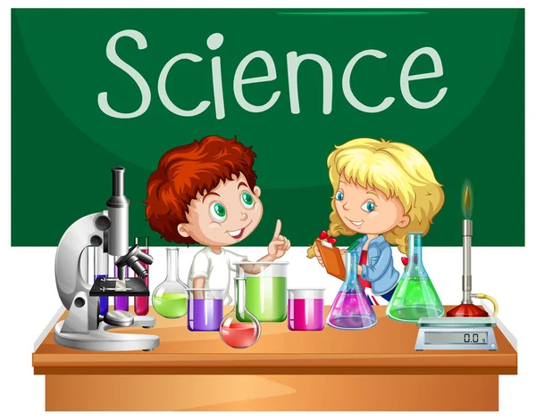 Schüler im naturwissenschaftlichen Unterricht — Stockvektor