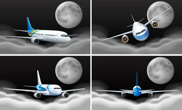 Τέσσερις ουρανός σκηνές με αεροπλάνο που φέρουν — Διανυσματικό Αρχείο