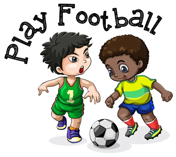 Kids Playing Football on White Background — Stock Vector