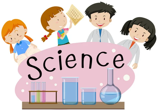 卡片与孩子们在实验室里的词汇科学 — 图库矢量图片