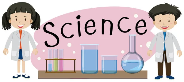 Enfants avec Science mot illustation — Image vectorielle