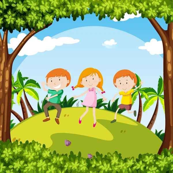 Barn dans i en trädgård — Stock vektor