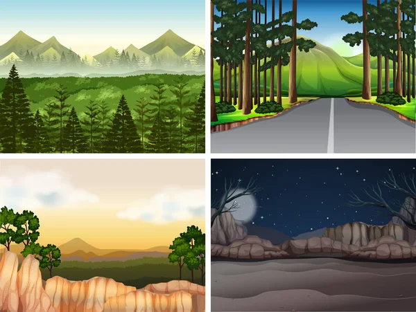 Scene di sfondo con alberi in montagna — Vettoriale Stock