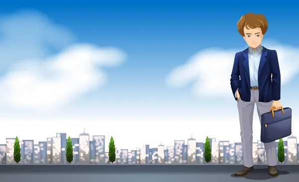 Un homme d'affaires dans une scène avec des bâtiments — Image vectorielle