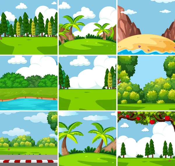 Nueve diferentes escenas de naturaleza al aire libre — Vector de stock